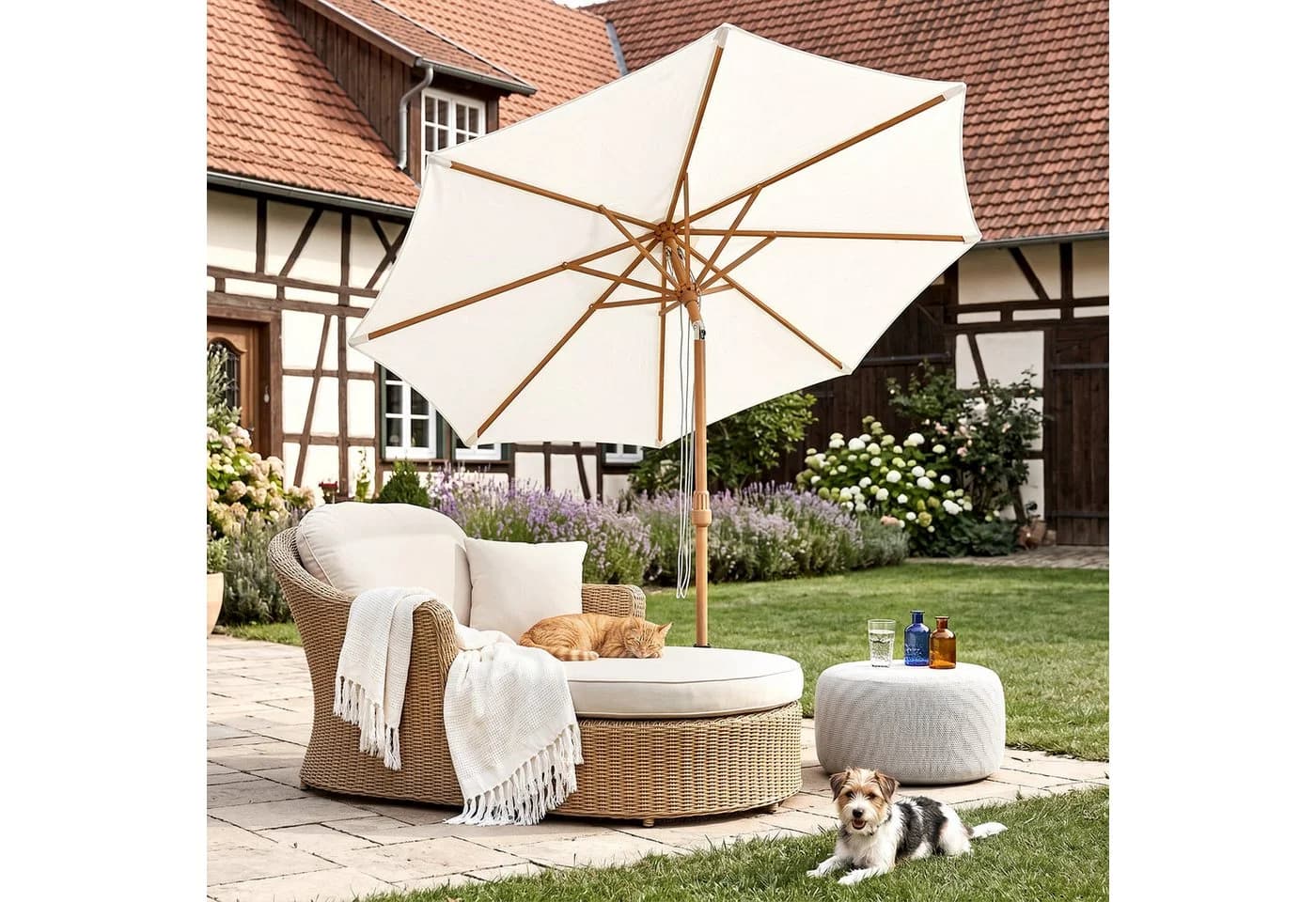 Sekey Sonnenschirm 300x300 cm Holzoptik Creme