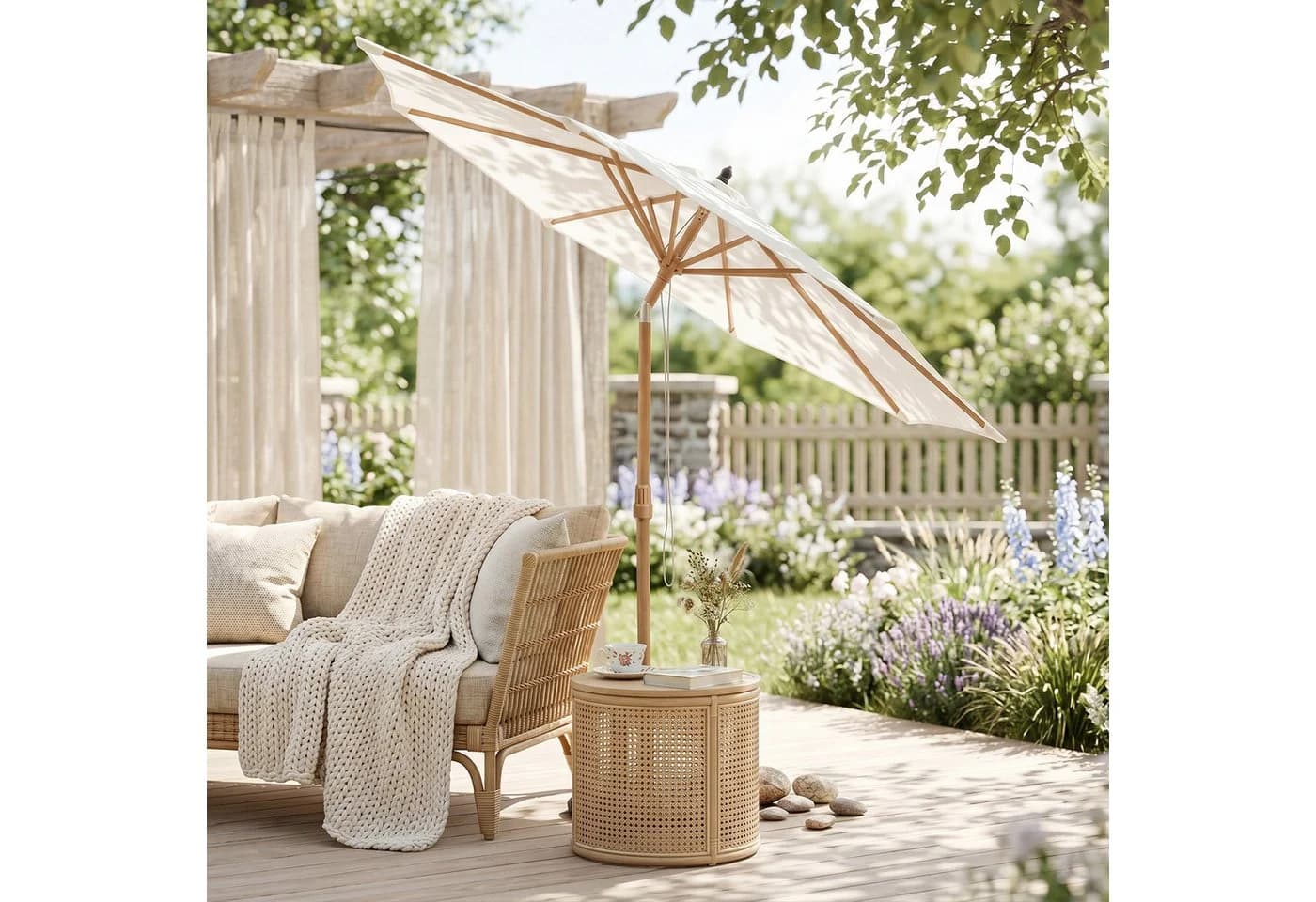 Sekey Sonnenschirm 300x300 cm Holzoptik Creme - Bild 2