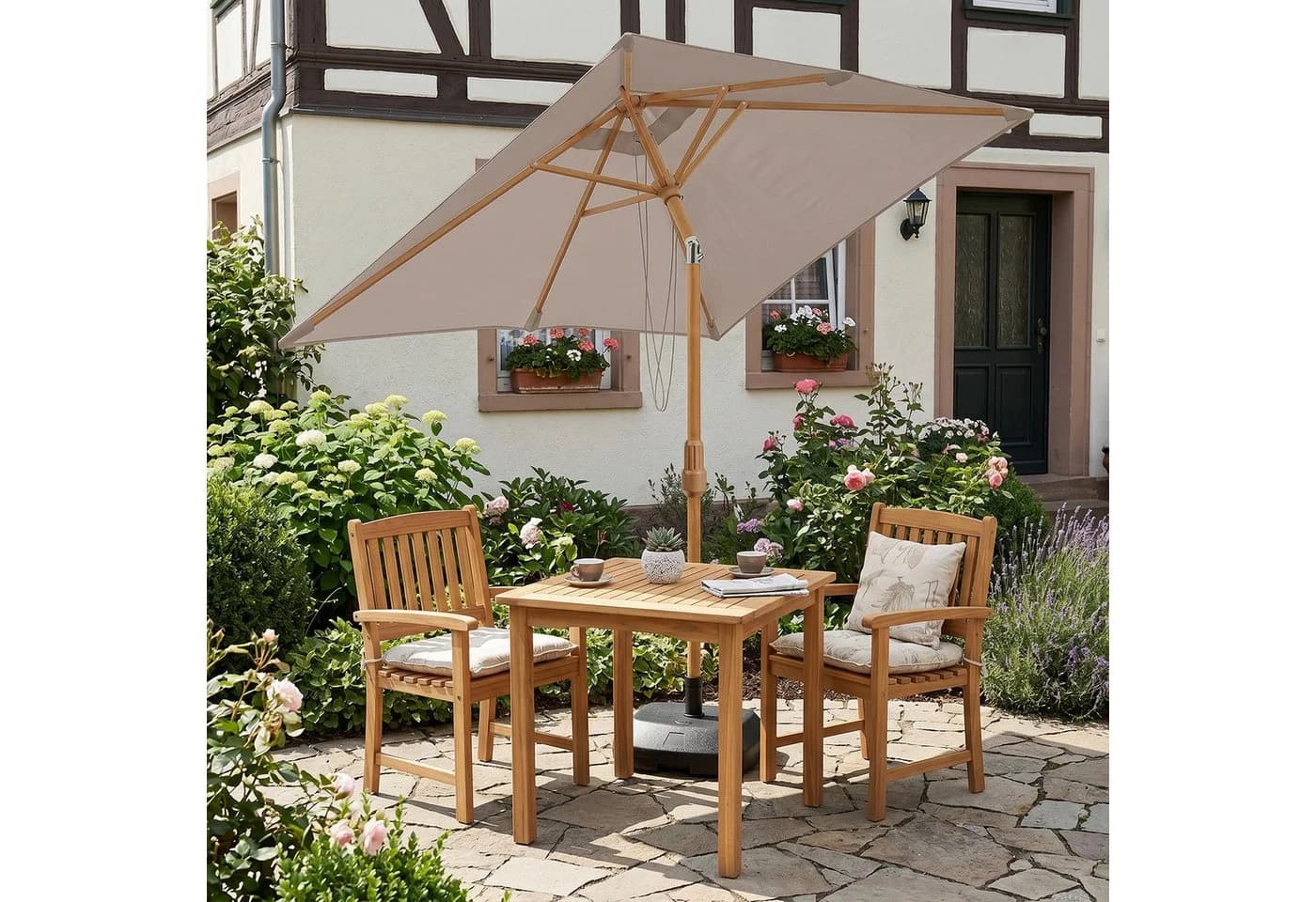 Sekey Sonnenschirm 200x150 cm Holzoptik Balkonschirm Knickbar