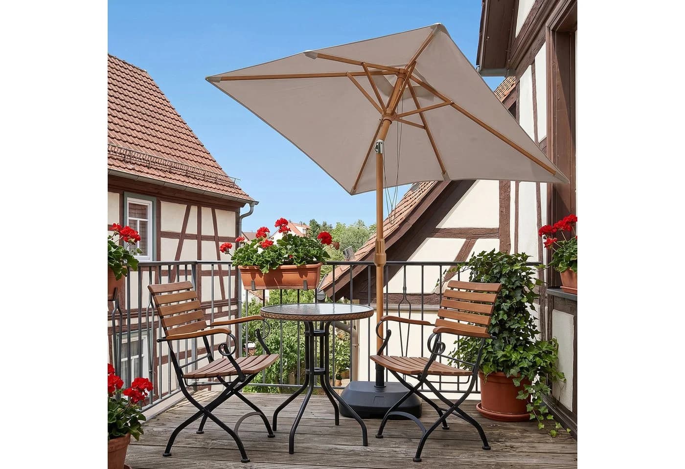 Sekey Sonnenschirm 200x150 cm Holzoptik Balkonschirm Knickbar - Bild 2