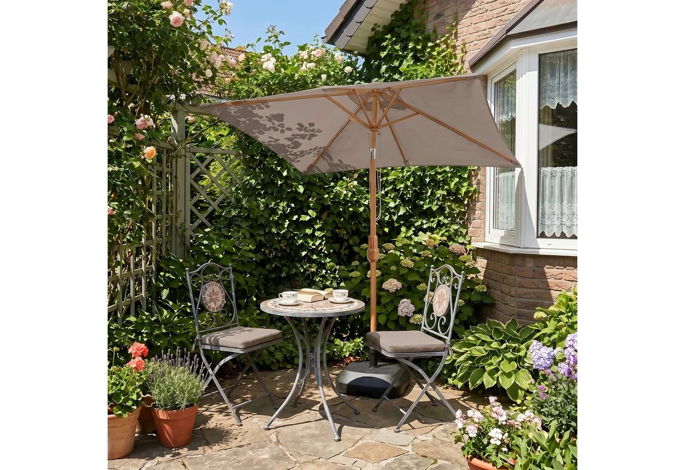 Sekey Sonnenschirm 200x150 cm Holzoptik Balkonschirm Knickbar - Bild 3