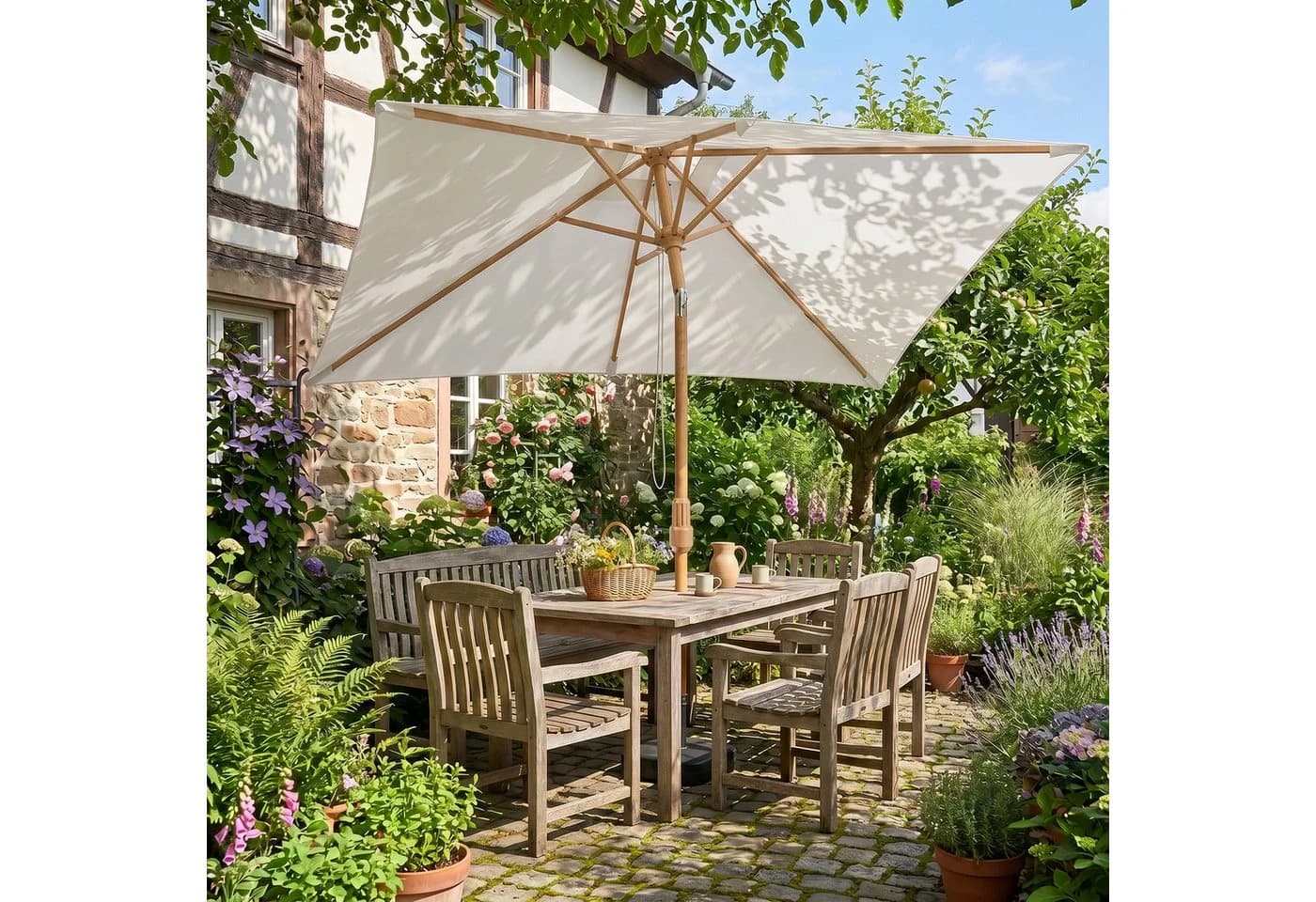 Sekey Sonnenschirm 300x200 cm Creme Holzoptik Marktschirm - Bild 2