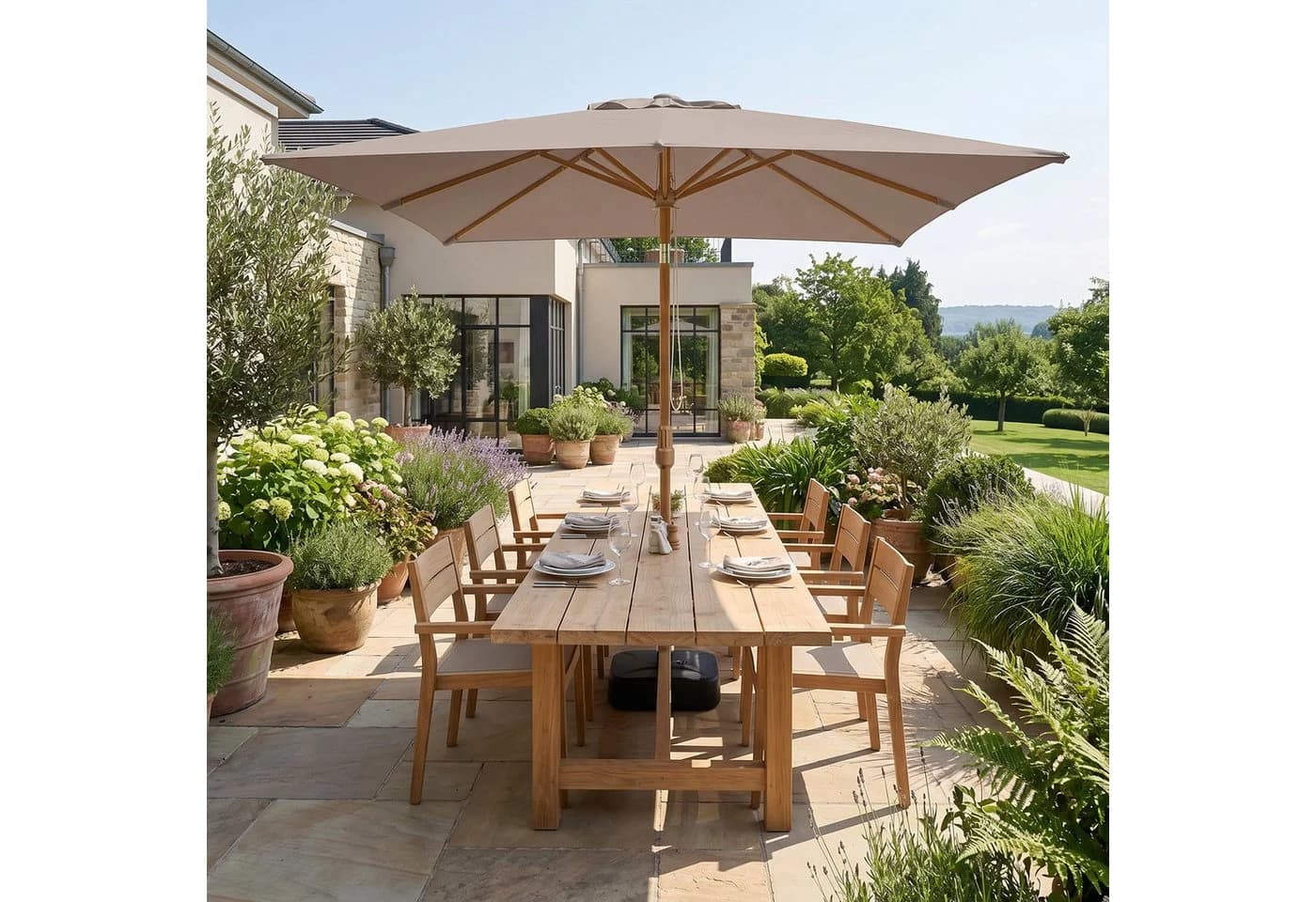 Sekey Sonnenschirm 300x200 cm Taupe Holzoptik Knickbar - Bild 3