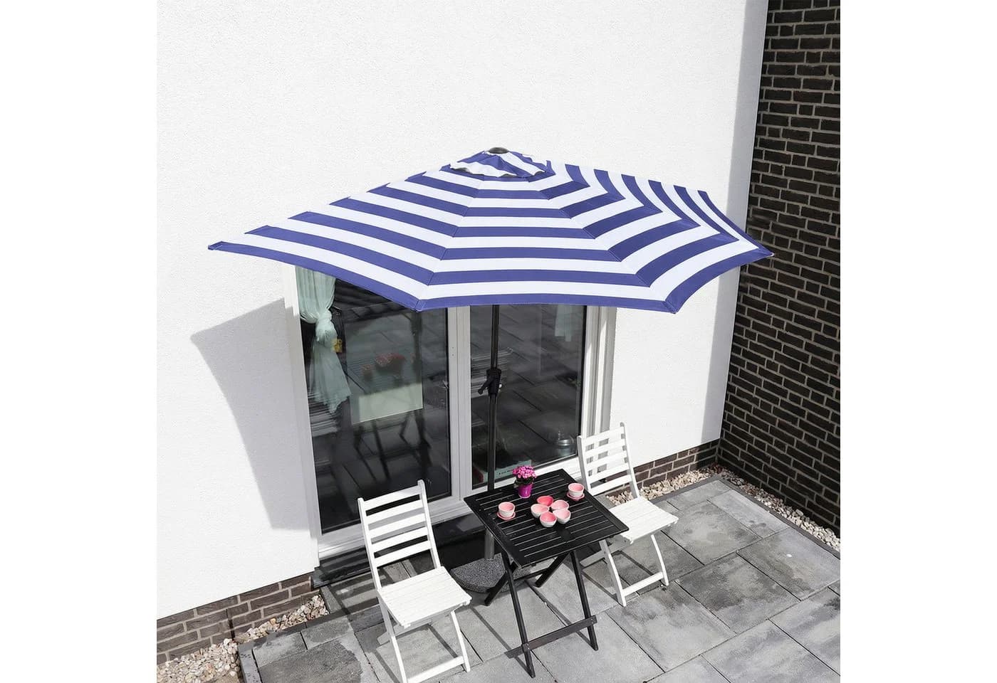 Sekey Balkonschirm 270 cm Halbrund Sonnenschirm mit Kurbel UV50+ Blau-Weiß
