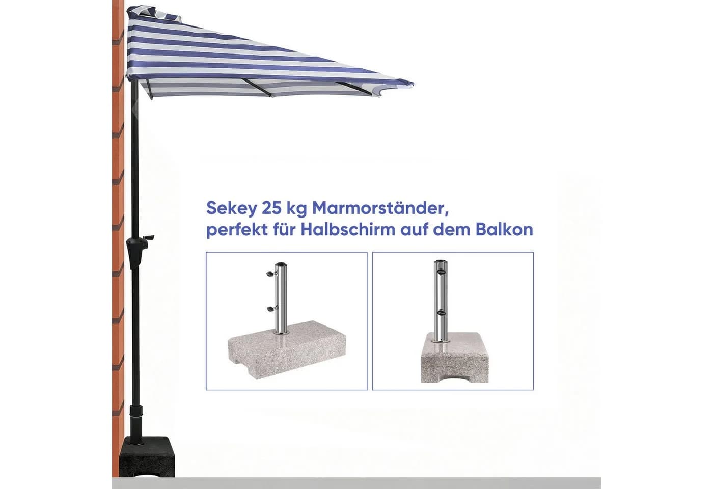 Sekey Balkonschirm 270 cm Halbrund Sonnenschirm mit Kurbel UV50+ Blau-Weiß - Bild 4