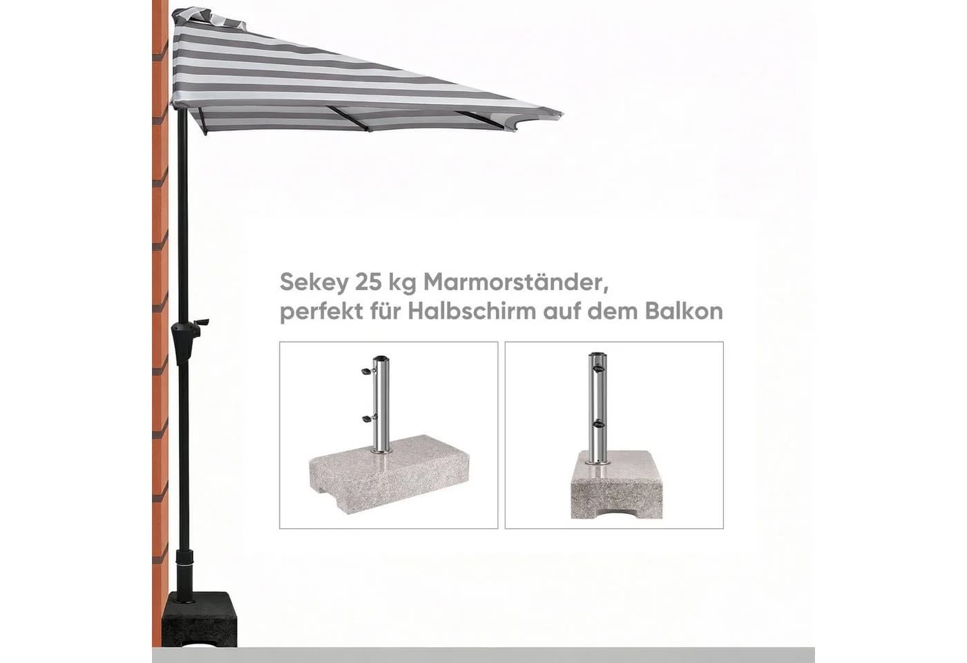 Sekey Balkonschirm 270 cm Halbrund mit Kurbel Grau-Weiß - Bild 4