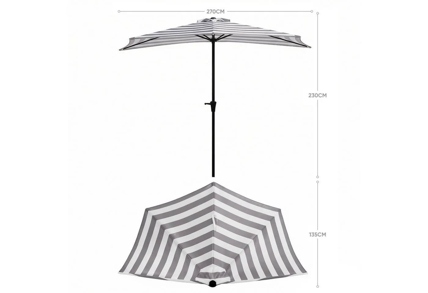 Sekey Balkonschirm 270 cm Halbrund mit Kurbel Grau-Weiß - Bild 5