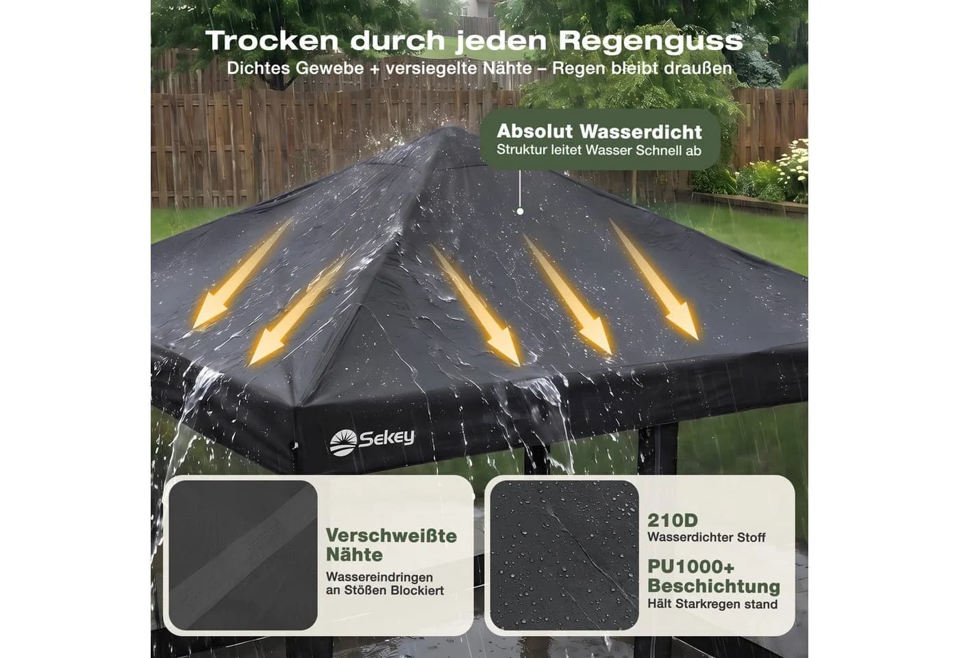 Sekey Faltpavillon 3x3m Schwarz mit Moskitonetz - Bild 3