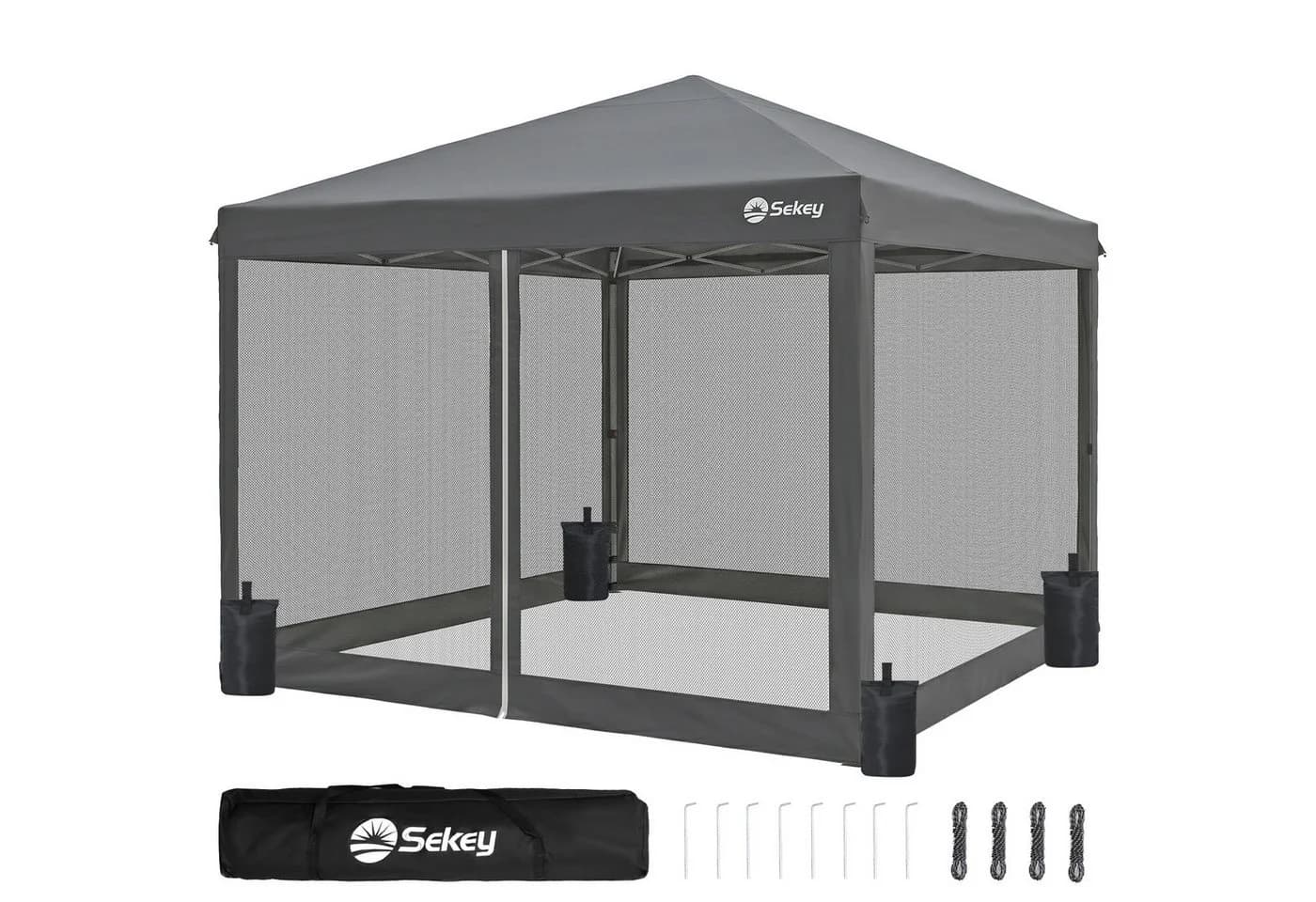 Sekey Faltpavillon 3x3m Grau mit Moskitonetz & Sandsäcken - Bild 2