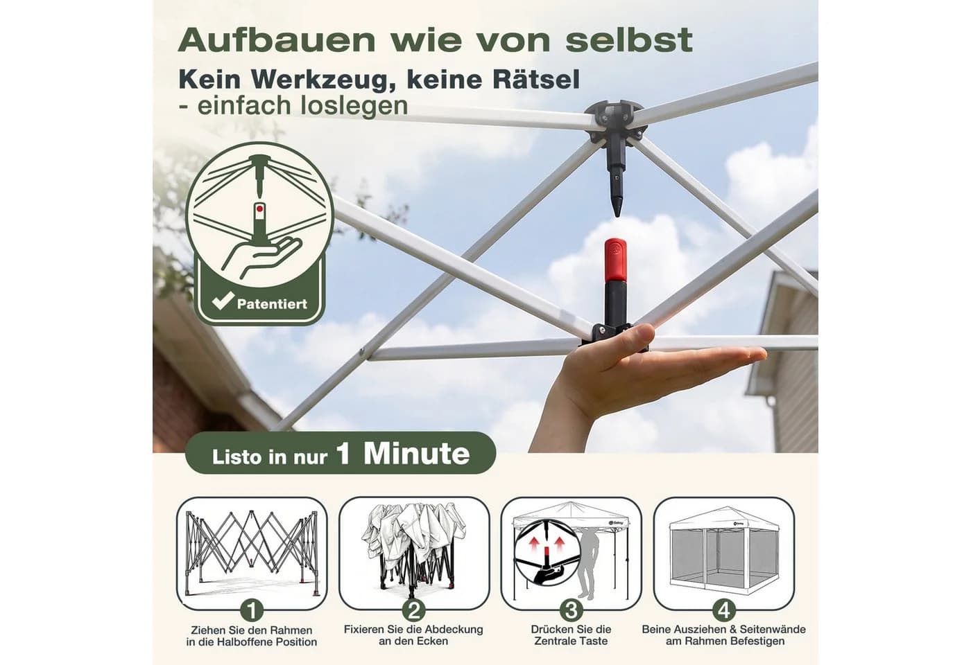 Sekey Faltpavillon 3x3m Grau mit Moskitonetz & Sandsäcken - Bild 3