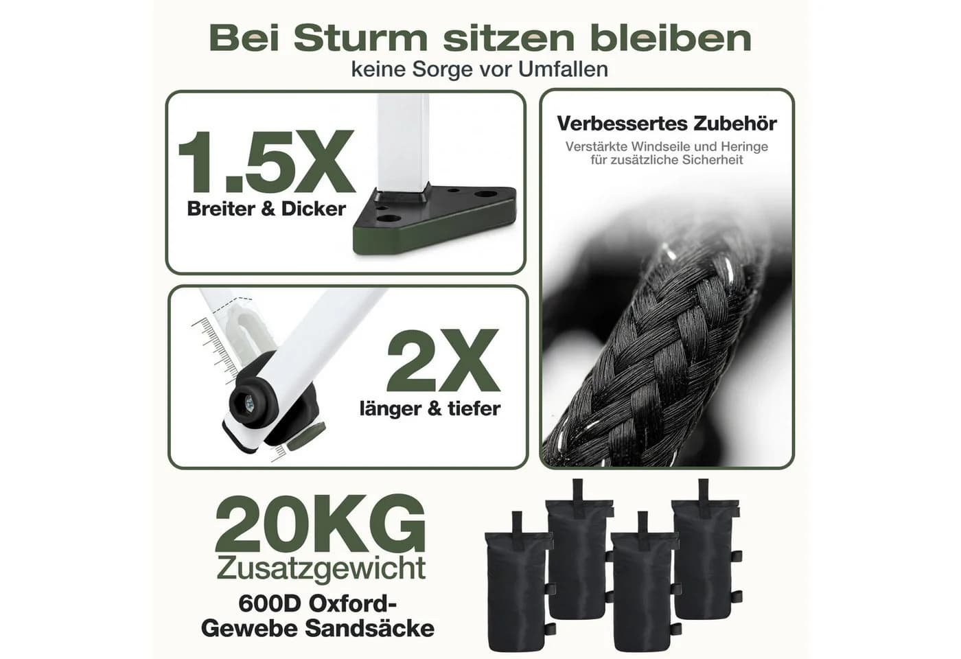 Sekey Faltpavillon 3x3m Grau mit Moskitonetz & Sandsäcken - Bild 4