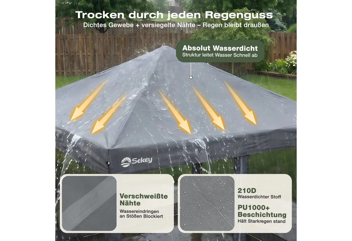 Sekey Faltpavillon 3x3m Grau mit Moskitonetz & Sandsäcken - Bild 5