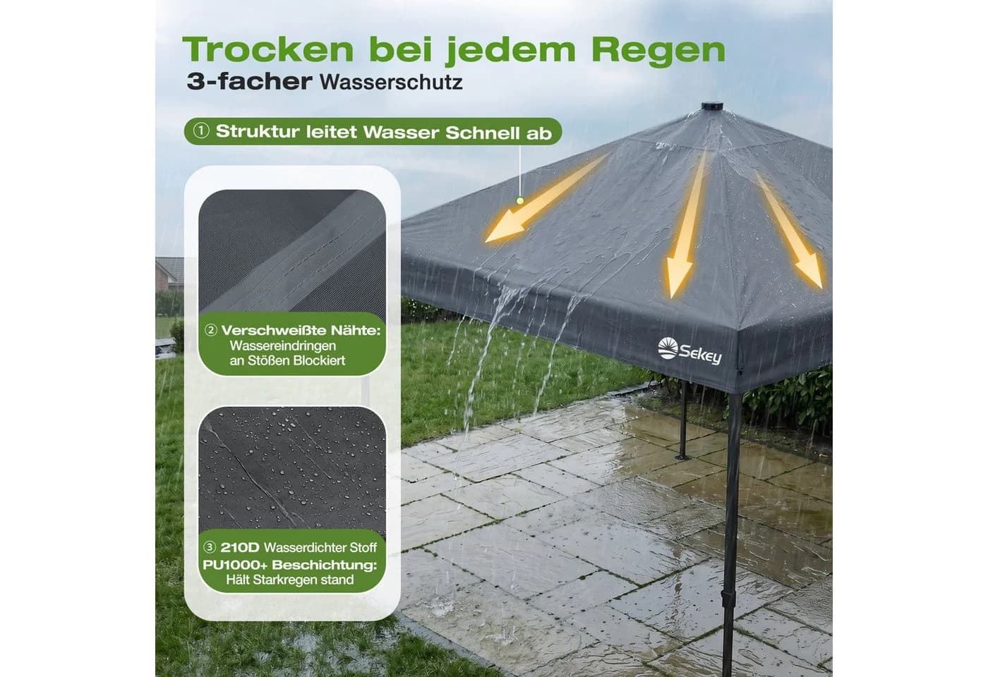 Sekey Faltpavillon Grau mit Solar-LED-Beleuchtung und UPF 50+ - Bild 4