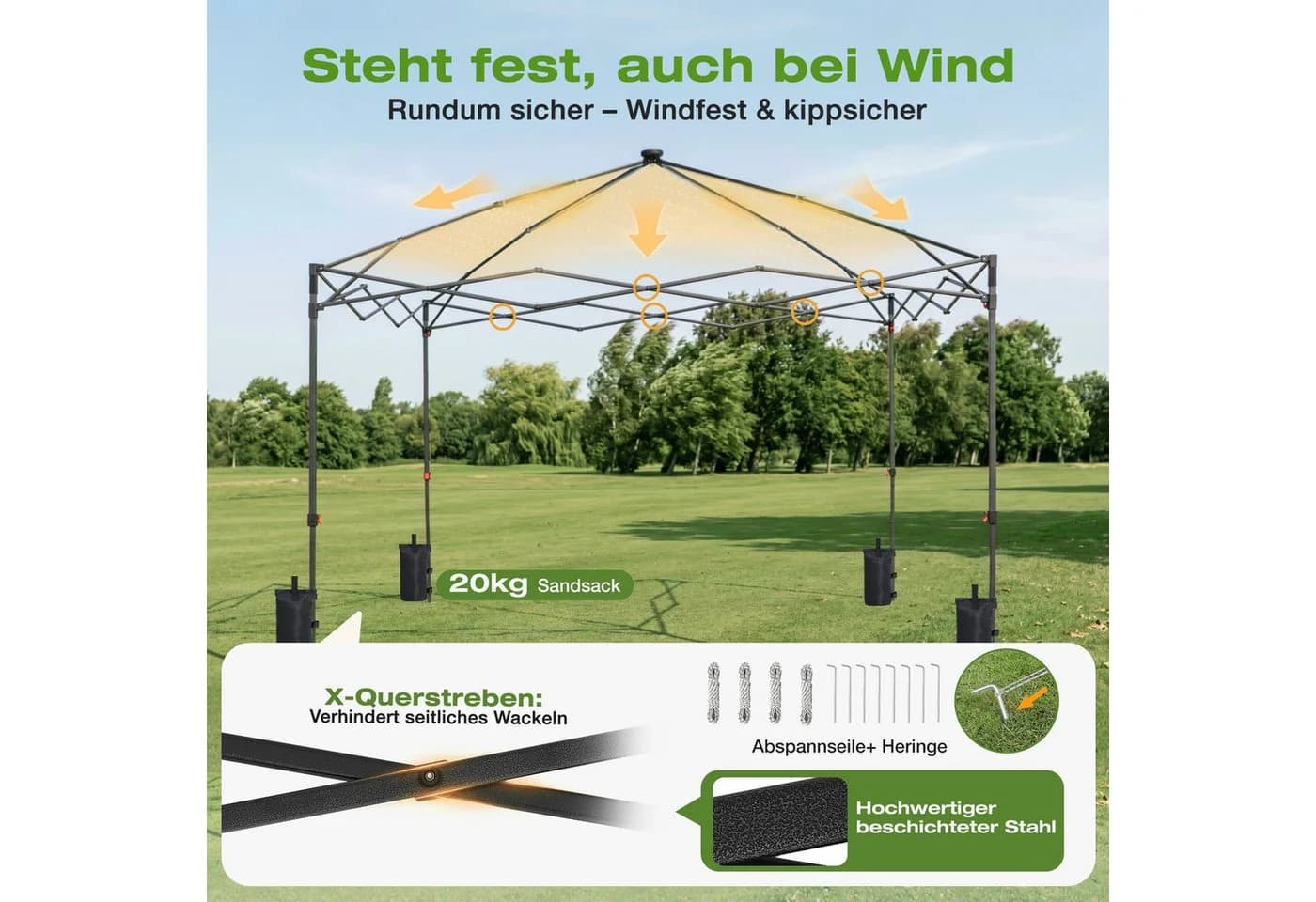 Sekey Faltpavillon Grau mit Solar-LED-Beleuchtung und UPF 50+ - Bild 5