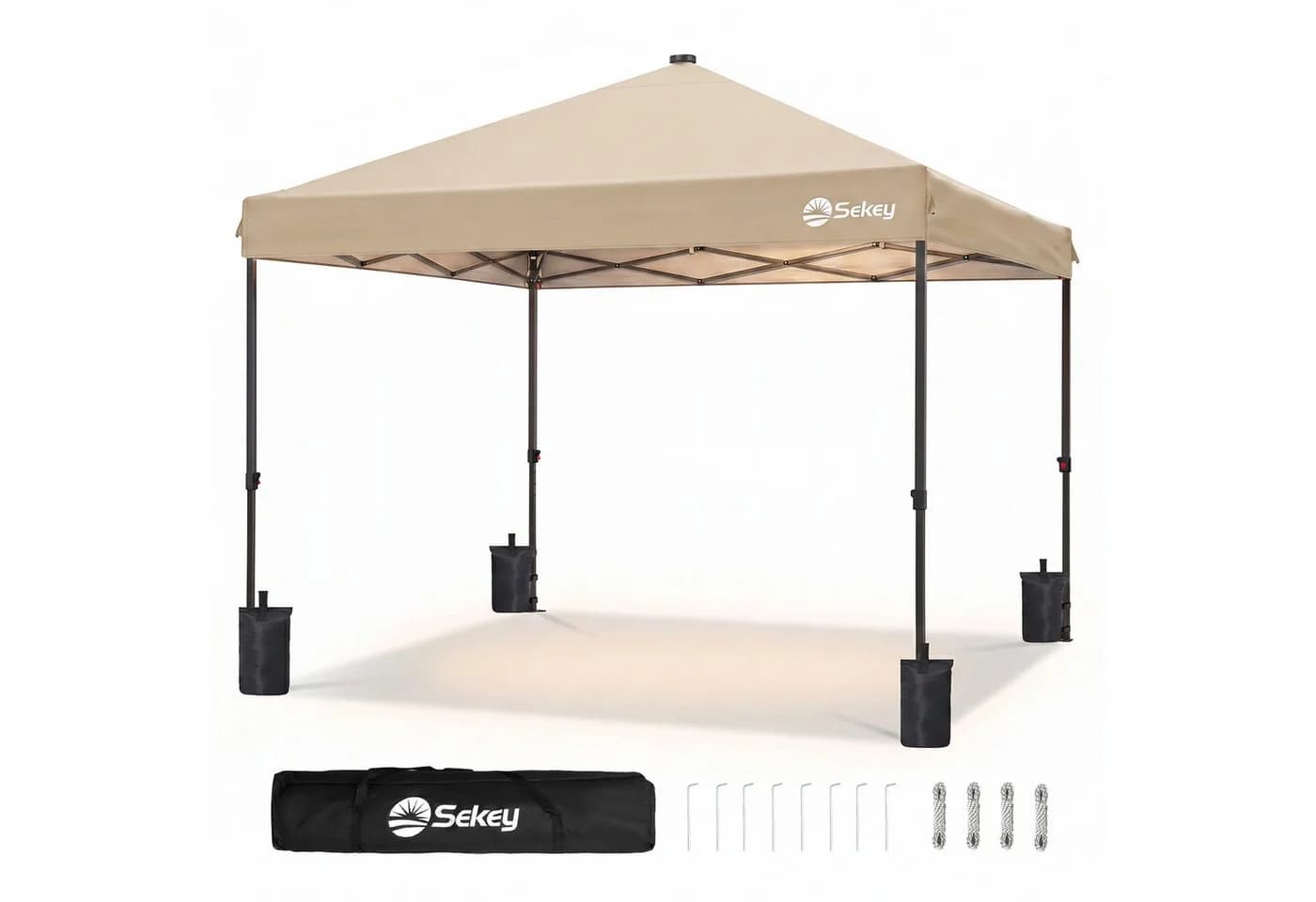 Sekey Faltpavillon 300x300 cm mit Solar-LED-Beleuchtung Taupe - Bild 2
