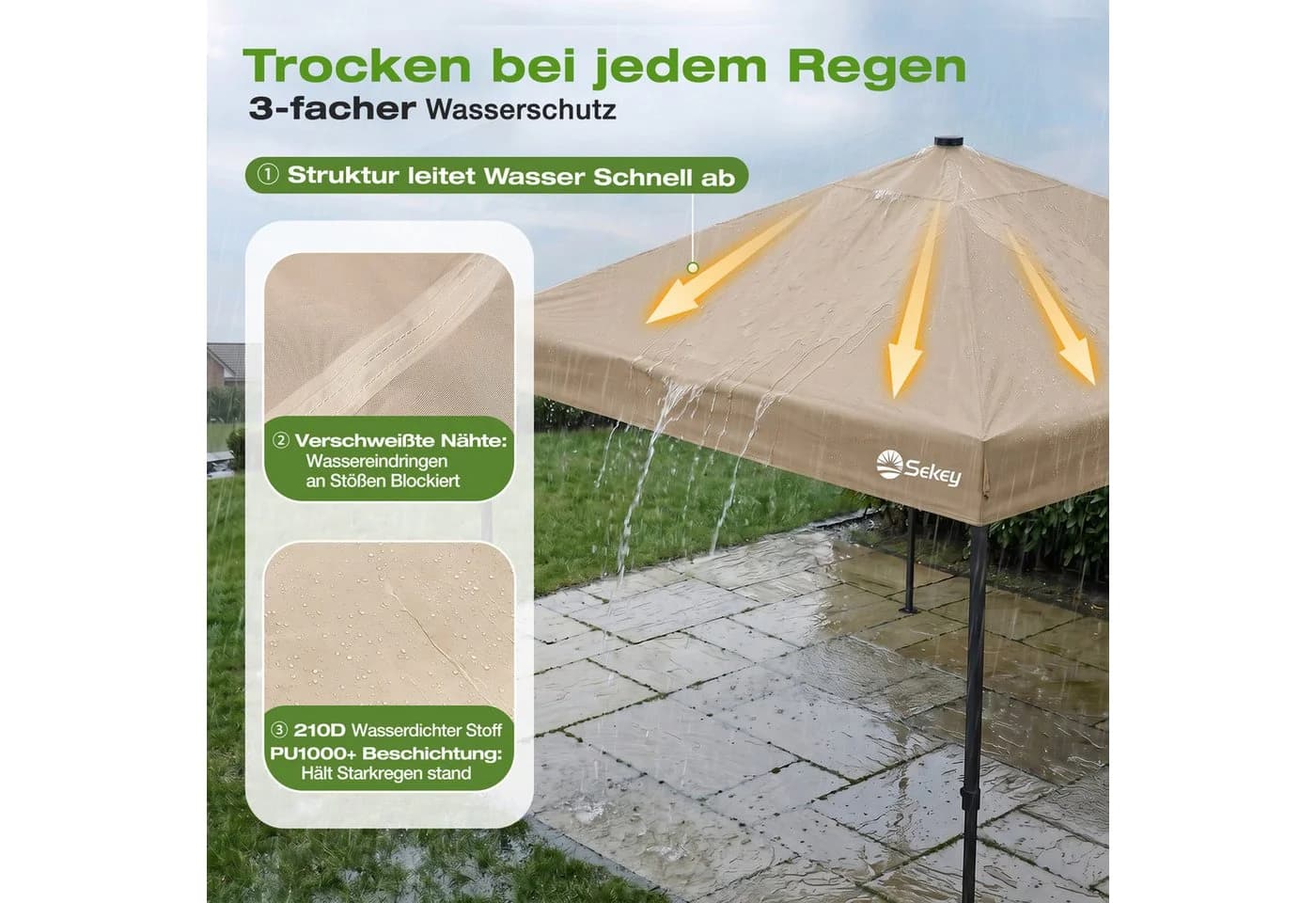 Sekey Faltpavillon 300x300 cm mit Solar-LED-Beleuchtung Taupe - Bild 4