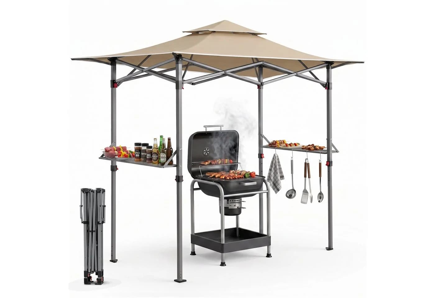 Sekey Grillpavillon Faltbar 250x150cm Taupe Wasserdicht - Bild 2