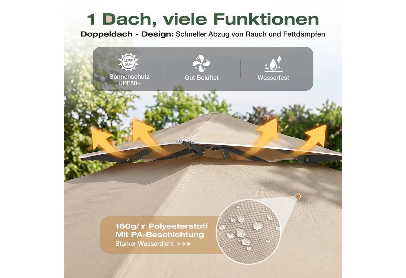 Sekey Grillpavillon Faltbar 250x150cm Taupe Wasserdicht - Bild 3