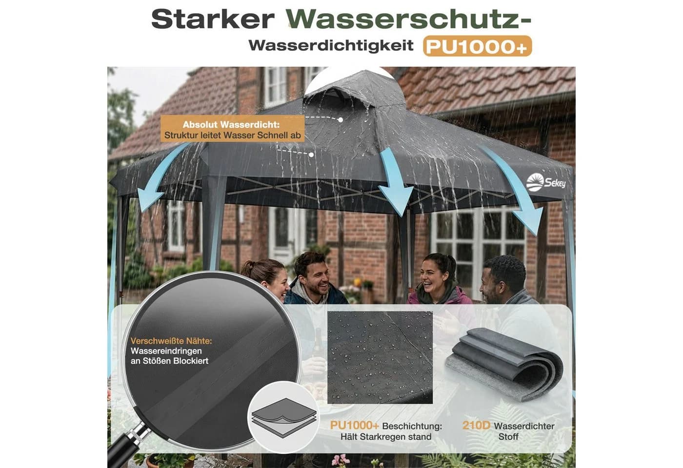 Sekey Faltpavillon 3x3 Grau Wasserdicht Höhenverstellbar - Bild 5