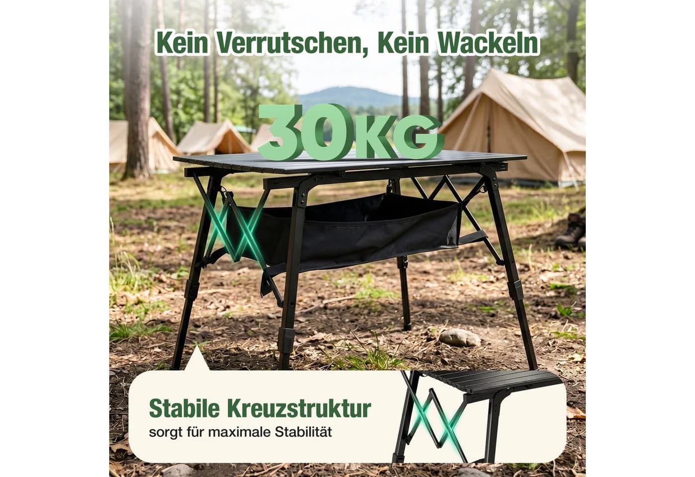 Sekey Aluminium Campingtisch Faltbar Höhenverstellbar Schwarz - Bild 5