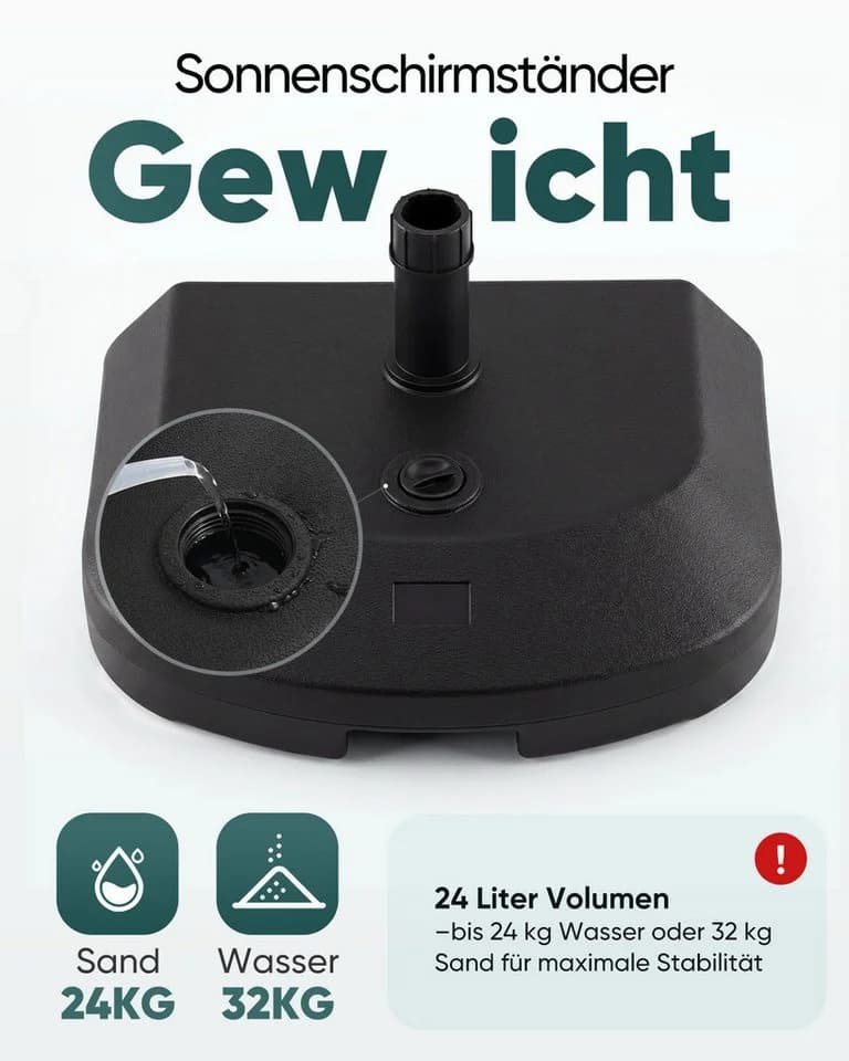 Sekey Halbrunder Sonnenschirmständer Schwarz Kunststoff 38mm - Bild 3