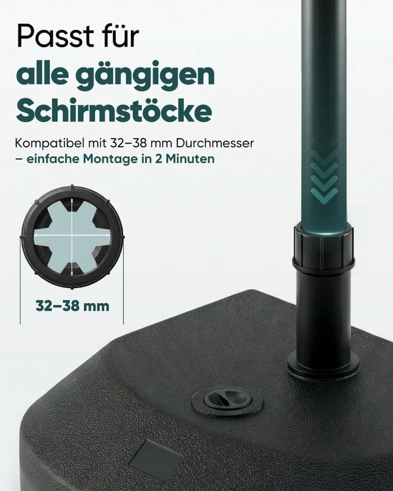 Sekey Halbrunder Sonnenschirmständer Schwarz Kunststoff 38mm - Bild 4