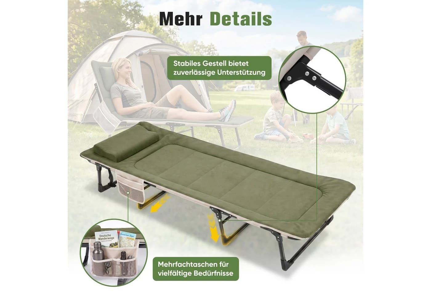 Sekey Faltbett Grün mit verstellbarer Rückenlehne und Kissen - Bild 4