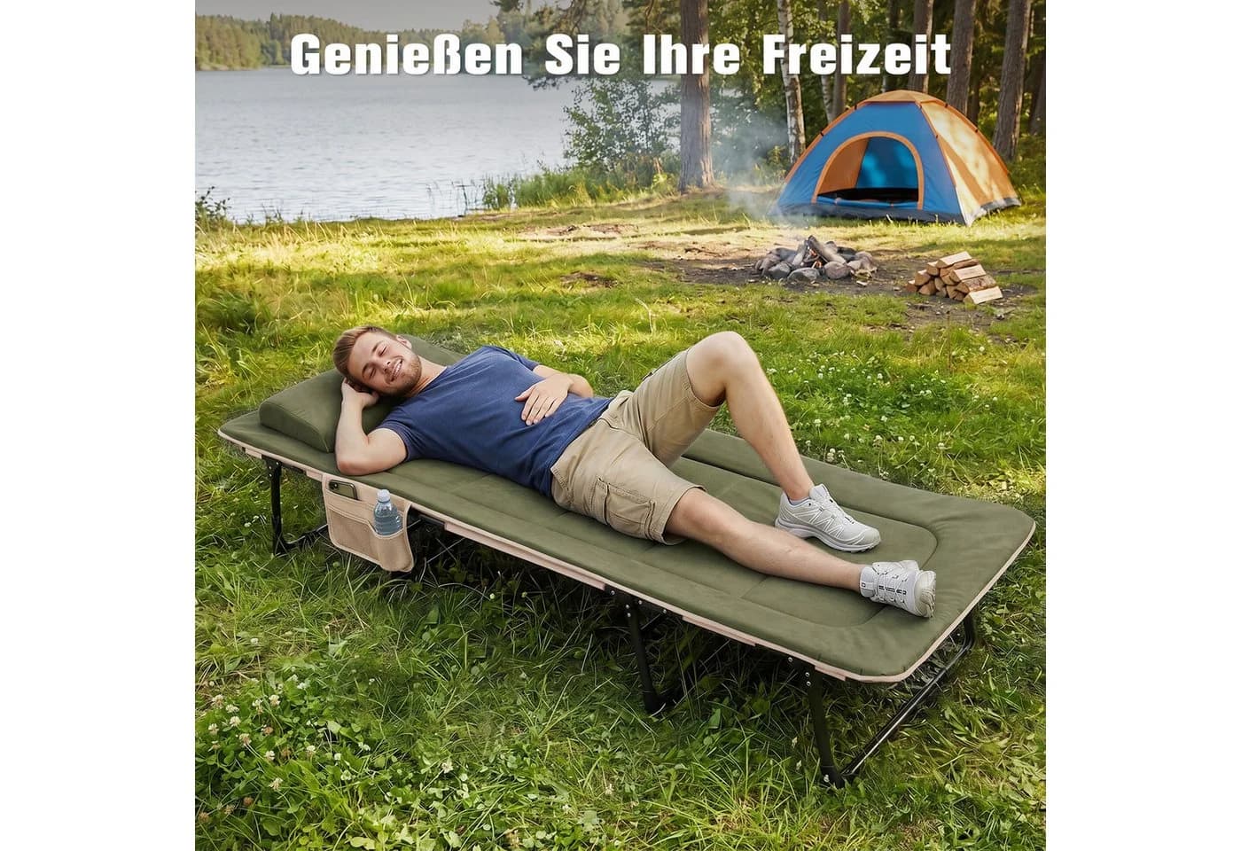 Sekey Faltbett Grün mit verstellbarer Rückenlehne und Kissen - Bild 5