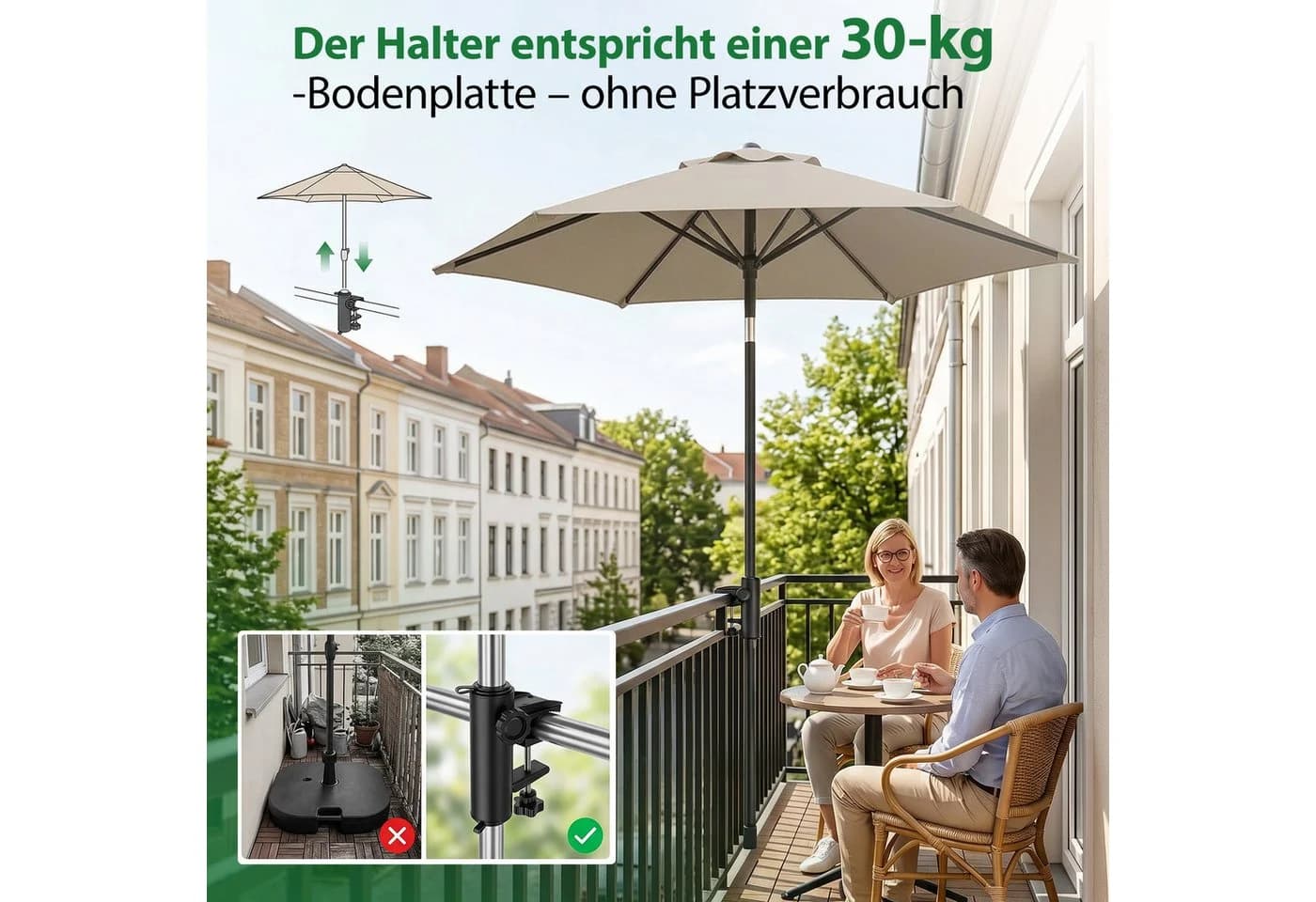 Sekey Balkonklammer Sonnenschirmhalter Schwarz für Geländer 19-38 mm - Bild 5