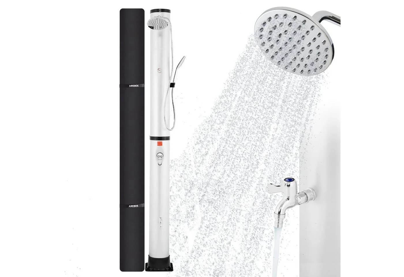 AREBOS Solardusche 40L Schwarz/Silber mit Thermometer & Fußdusche - Bild 2