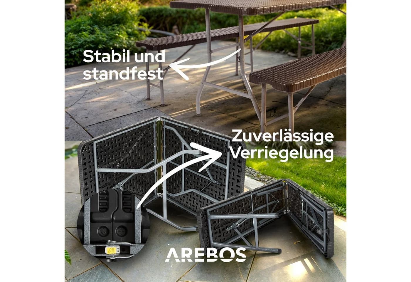 AREBOS Bierzeltgarnitur 3-tlg. Schwarz Klappbar Wetterfest - Bild 3