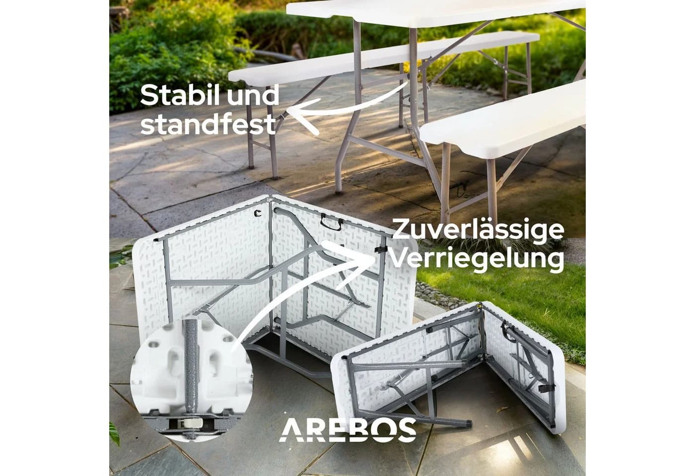 Arebos Bierzeltgarnitur 3-tlg. Weiß Klappbar Wetterfest - Bild 4