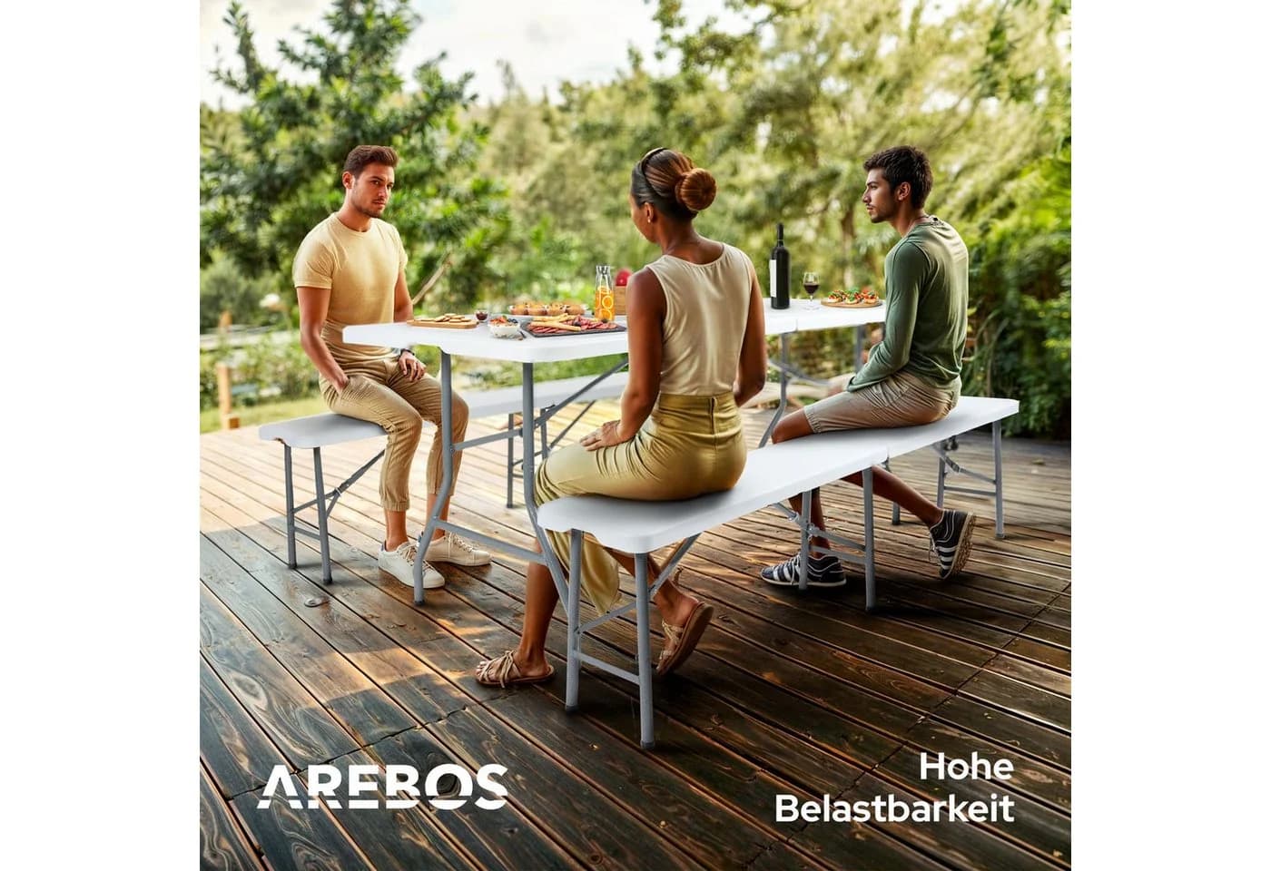 Arebos Bierzeltgarnitur 3-tlg. Weiß Klappbar Wetterfest - Bild 5