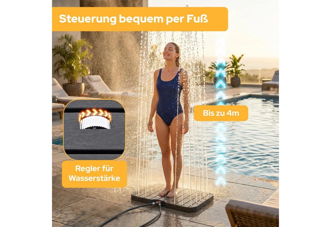 Arebos Gartendusche Outdoor Bodendusche mit Fußrad Schwarz - Bild 5