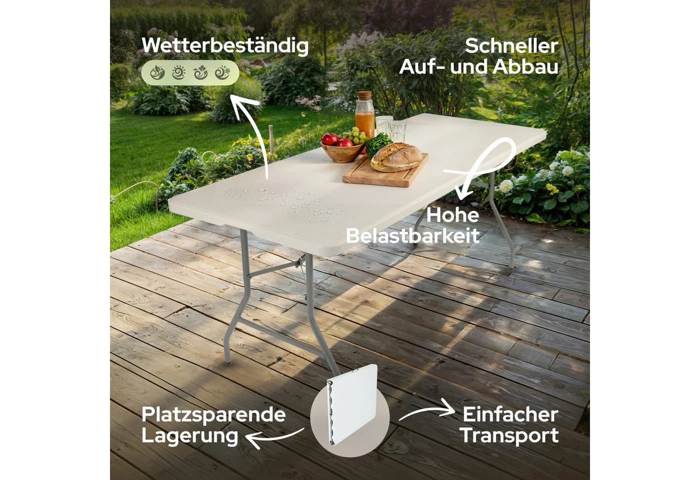 Arebos Klapptisch Weiß Klappbar Wetterfest 150kg Tragkraft - Bild 3