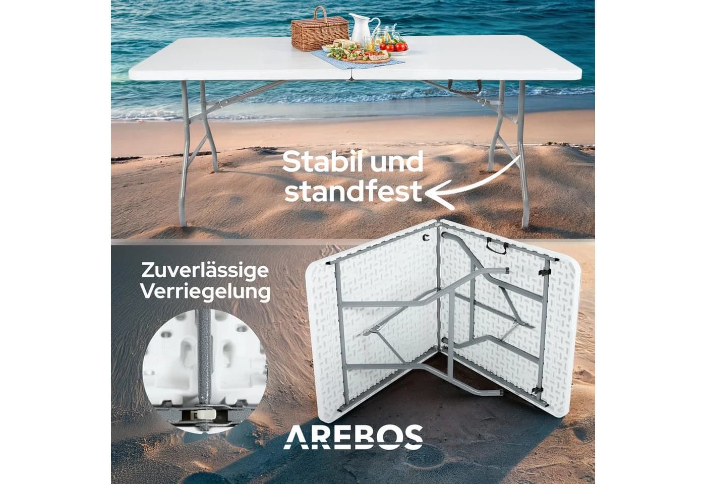 Arebos Klapptisch Weiß Klappbar Wetterfest 150kg Tragkraft - Bild 4