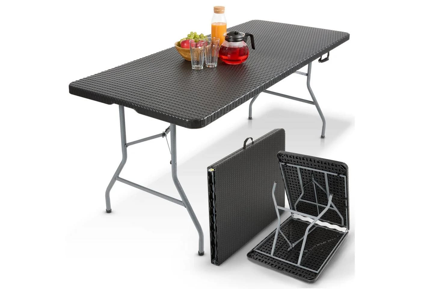 Arebos Klapptisch Schwarz Rattan-Optik Klappbar 150 kg Tragkraft - Bild 2