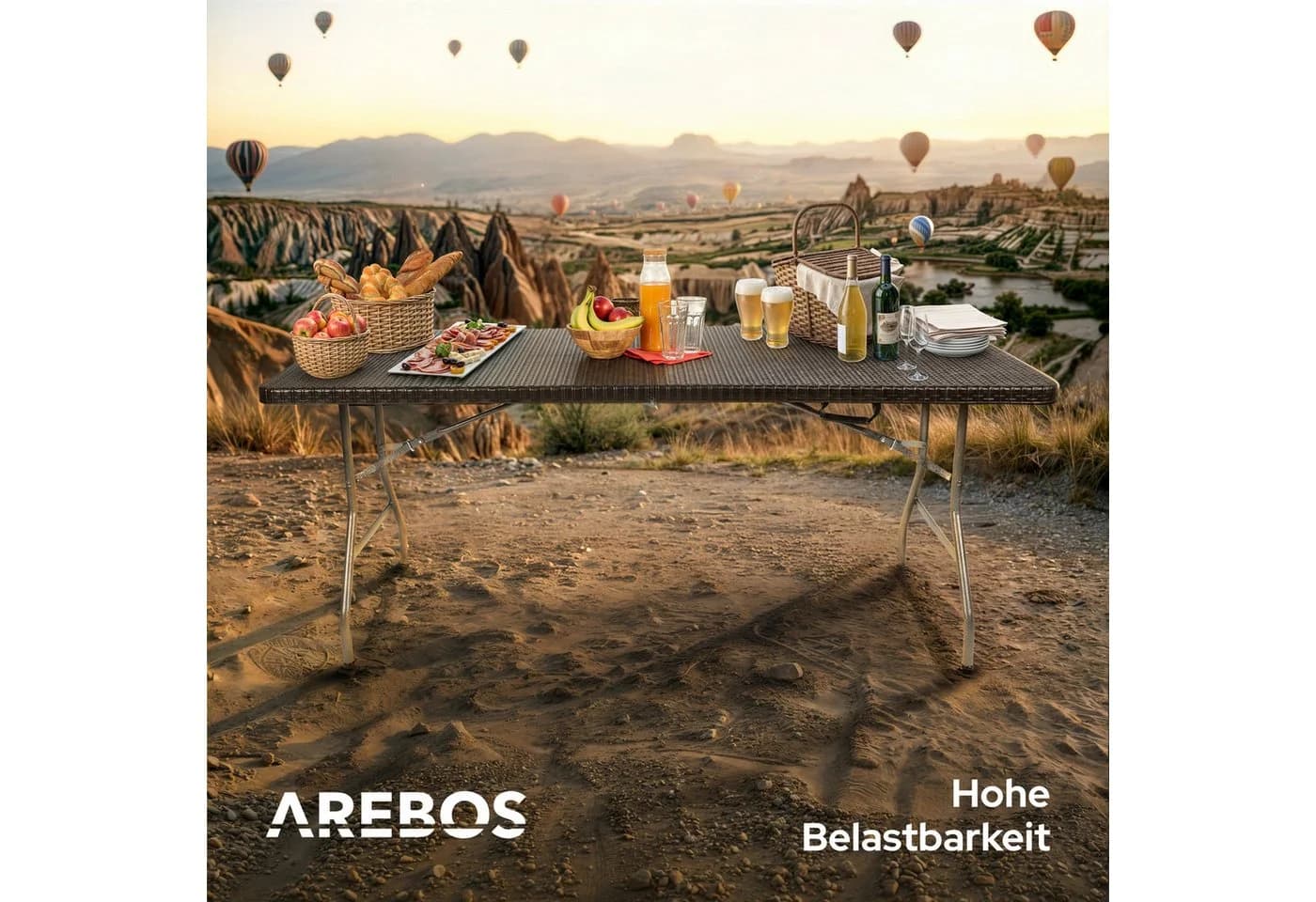 Arebos Klapptisch Schwarz Rattan-Optik Klappbar 150 kg Tragkraft - Bild 5
