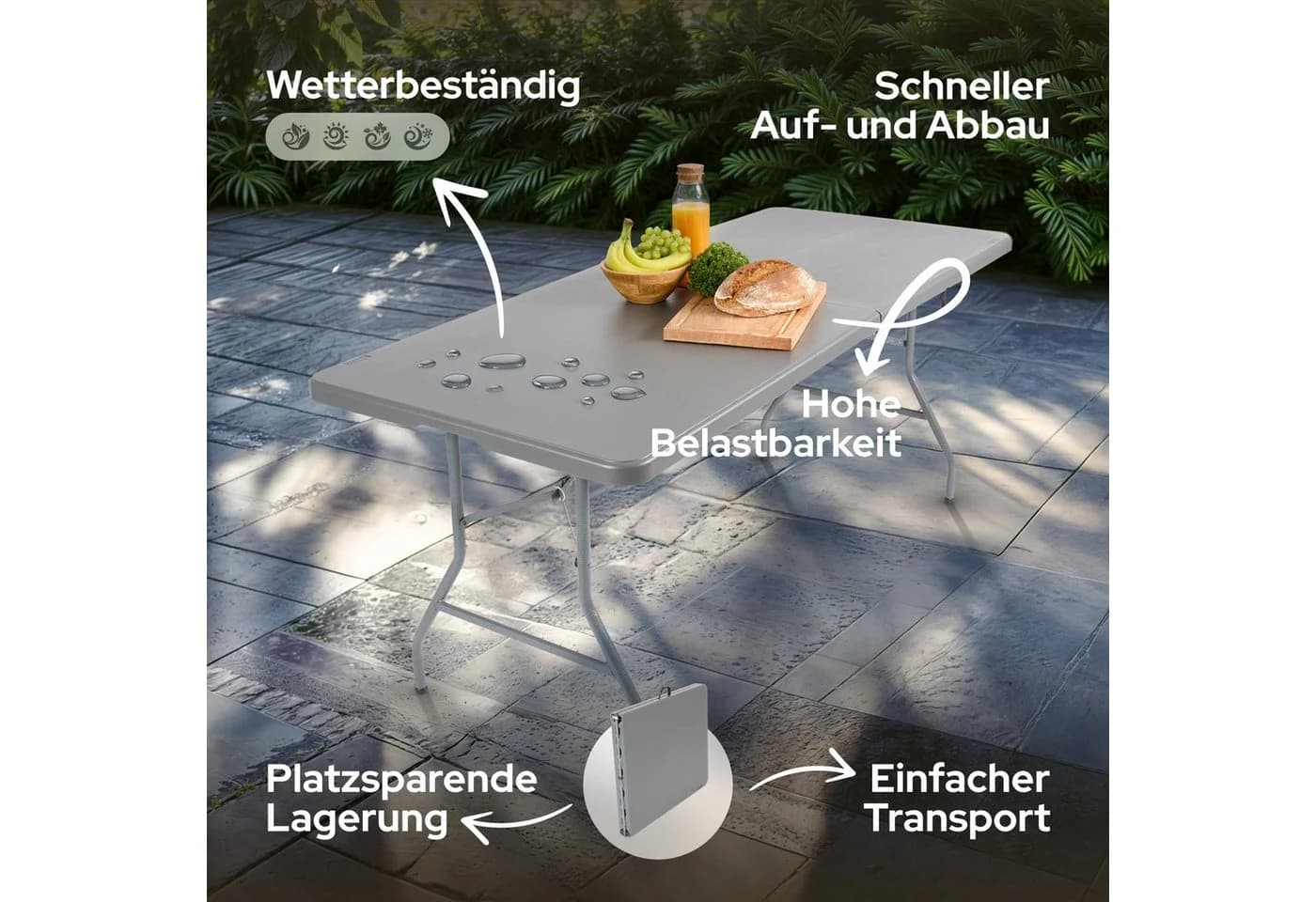 Arebos Klapptisch Anthrazit 182 cm Klappbar für Garten Camping - Bild 3