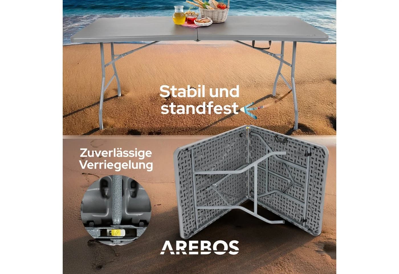 Arebos Klapptisch Anthrazit 182 cm Klappbar für Garten Camping - Bild 4