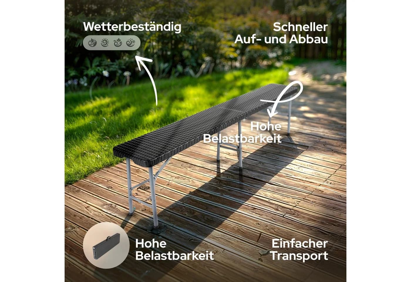 Arebos Bierzeltgarnitur 2x Klappbank Schwarz Rattan-Look - Bild 3