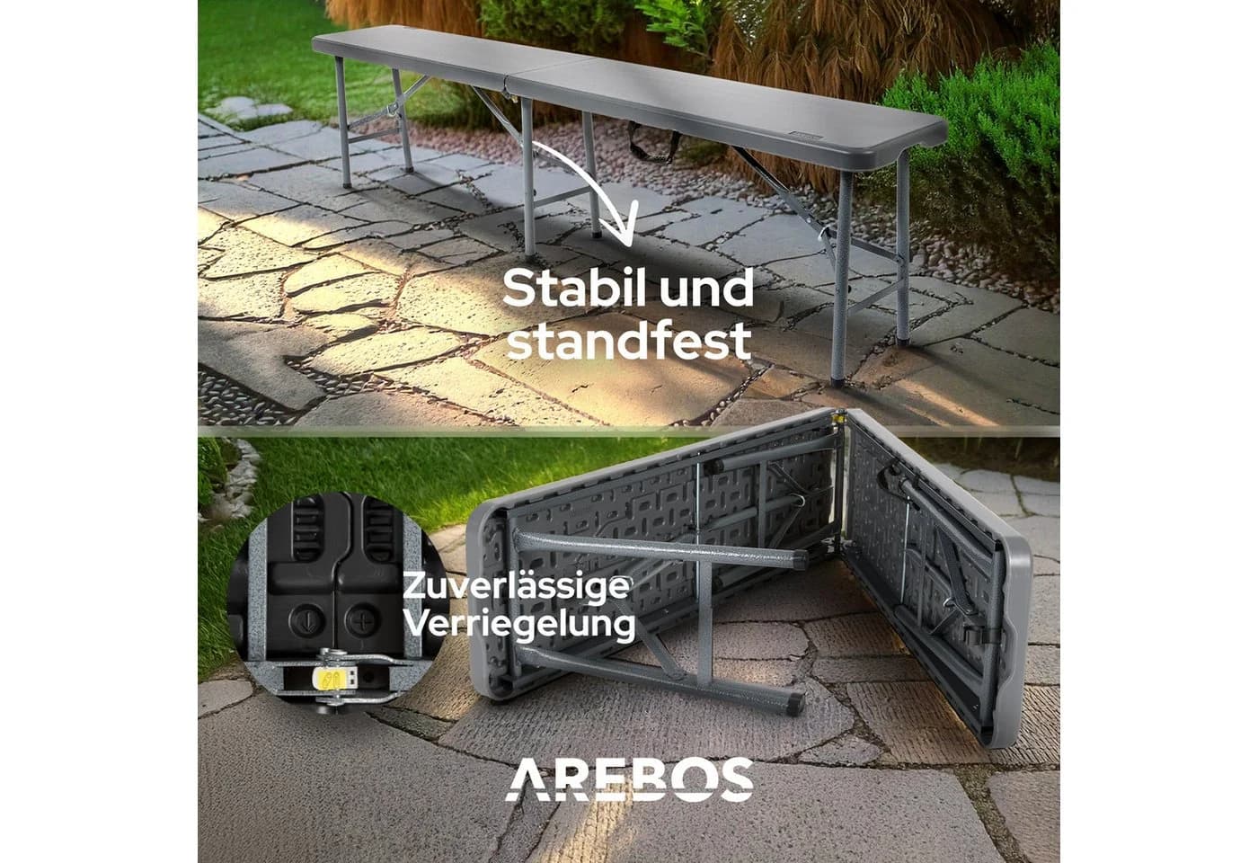 AREBOS Bierzeltgarnitur 2x Klappbank Anthrazit Wetterfest - Bild 4
