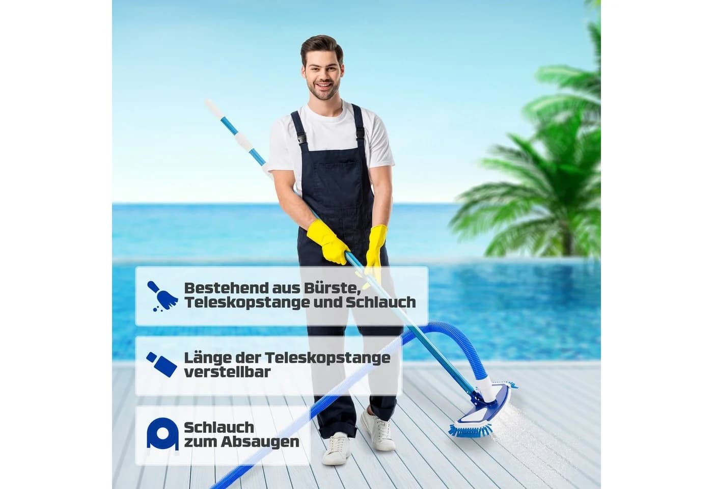 AREBOS Pool-Bodenreinigungsset mit Teleskopstange und 11m Schlauch