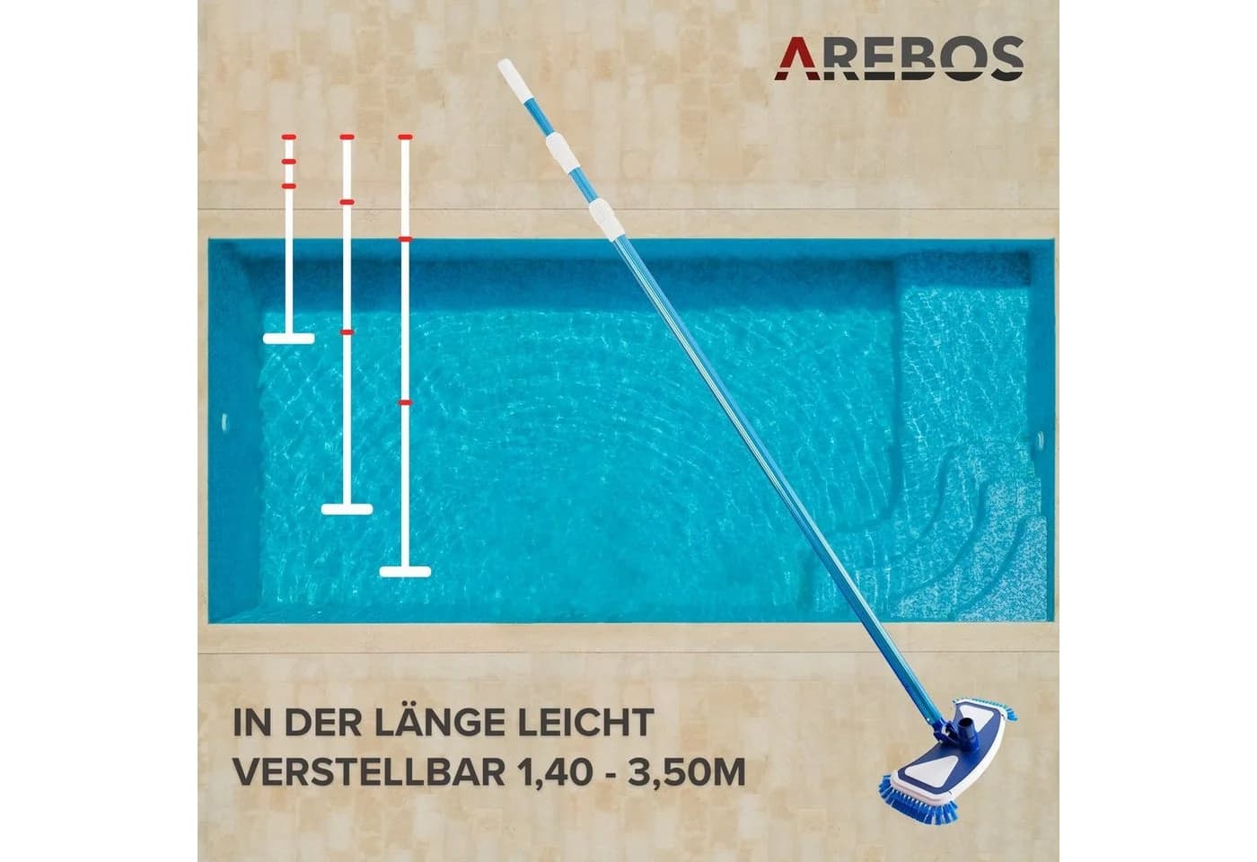AREBOS Pool-Bodenreinigungsset mit Teleskopstange und 11m Schlauch - Bild 4