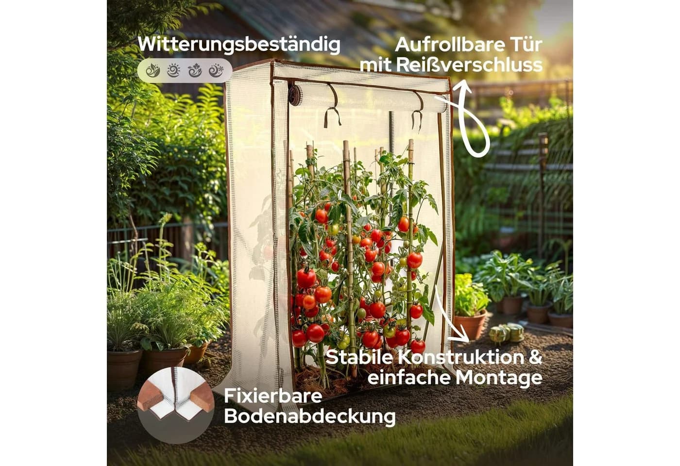 Arebos Tomatengewächshaus mit UV-beständigem PE-Film und Stahlrahmen - Bild 3