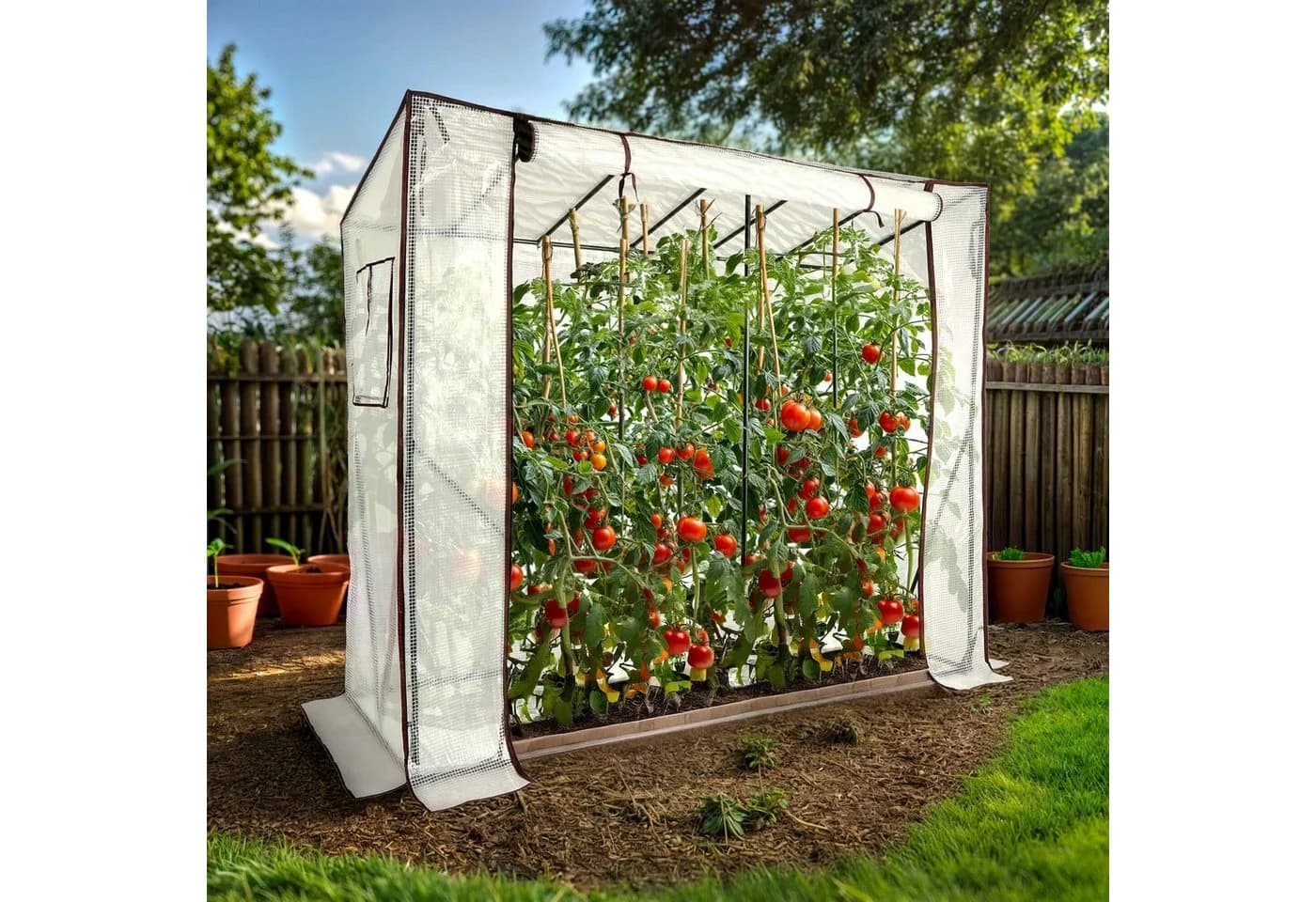 Arebos Tomatengewächshaus 200x77x170 cm mit 2 Netzfenstern & Rolltür