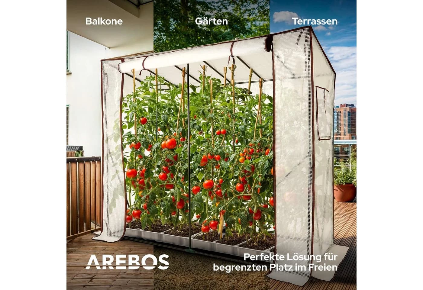 Arebos Tomatengewächshaus 200x77x170 cm mit 2 Netzfenstern & Rolltür - Bild 4