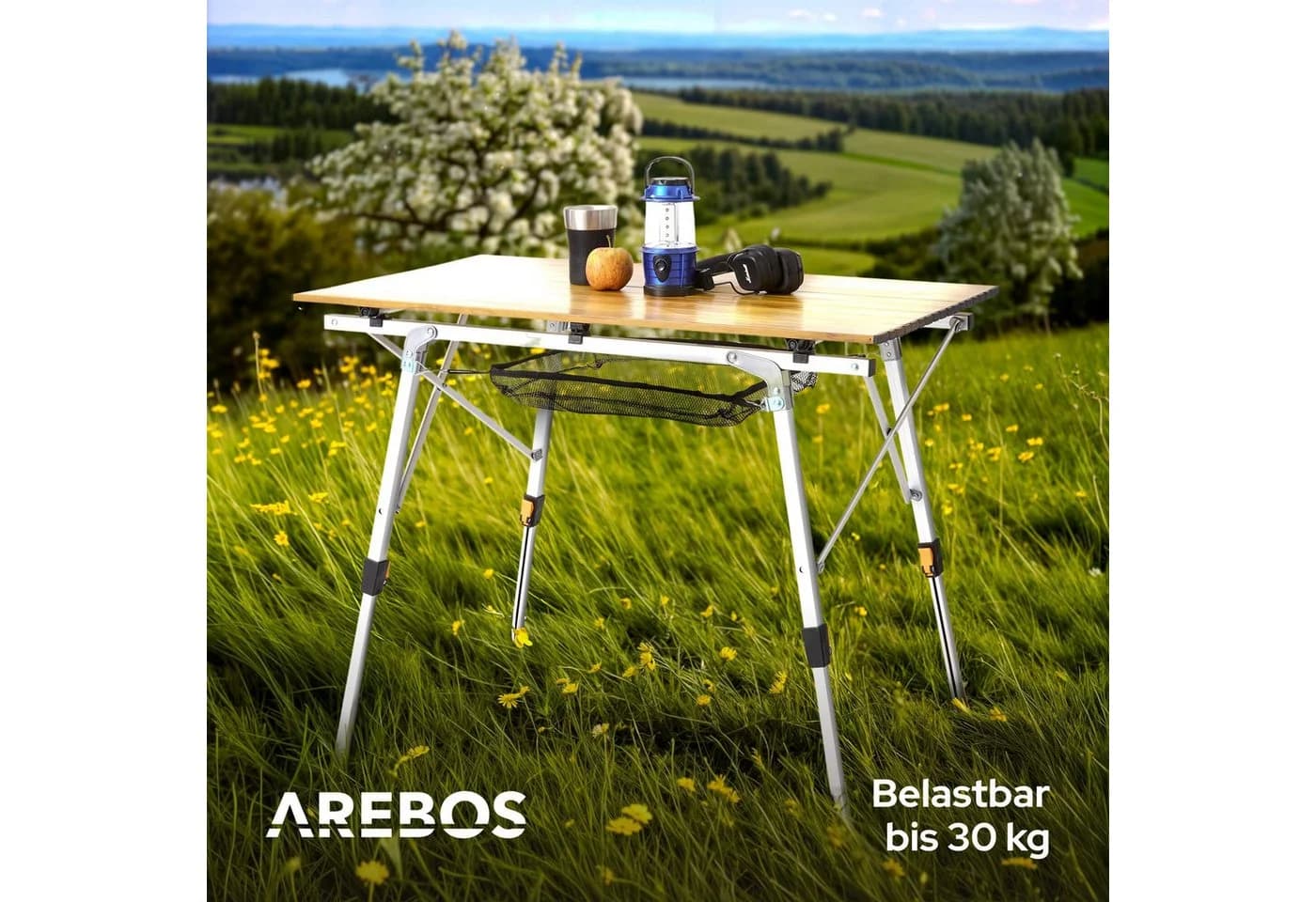 AREBOS Faltbarer Campingtisch Aluminium Braun Silber - Bild 4