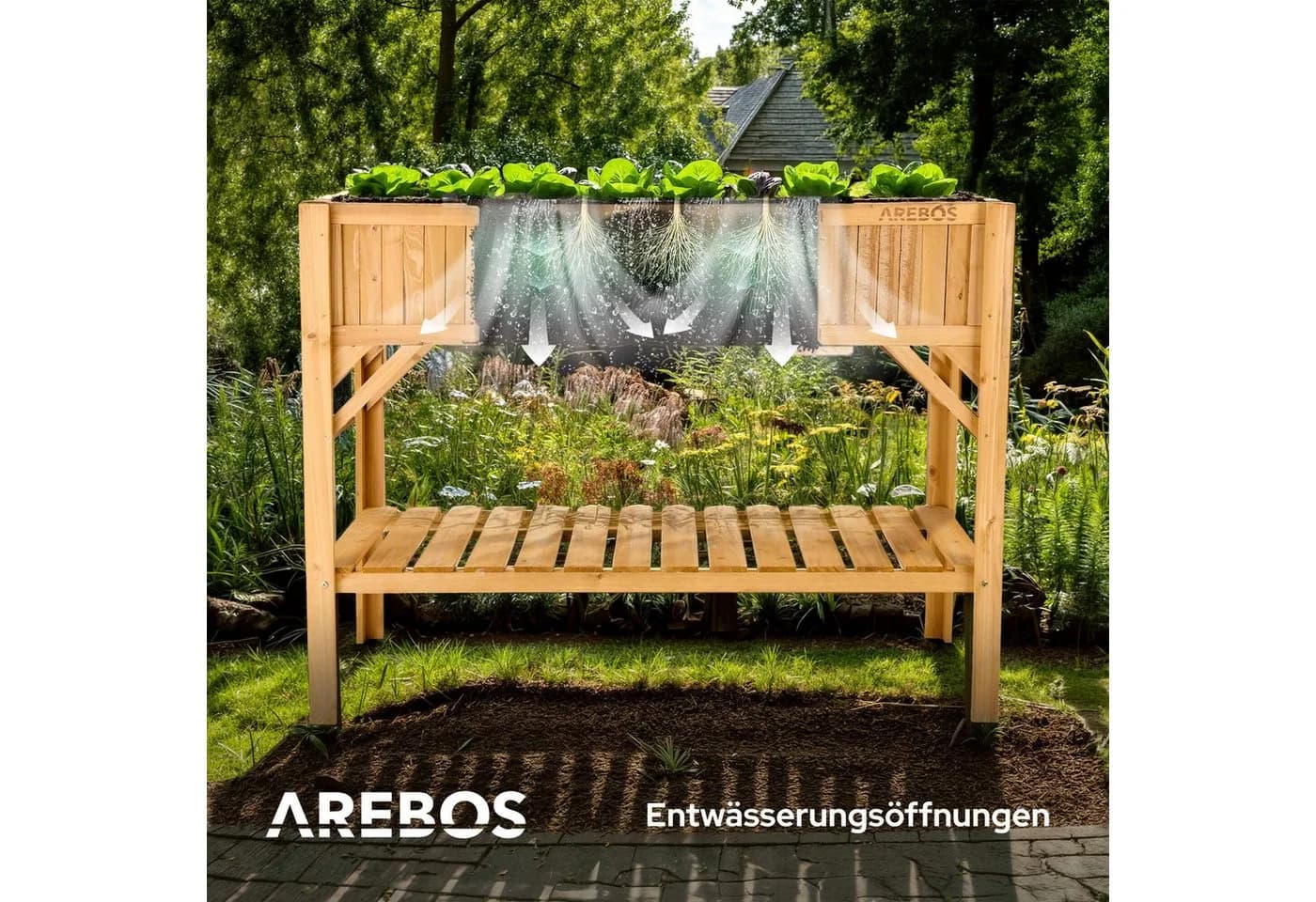 Arebos Hochbeet Holz 191,4 Liter für Kräuter, Gemüse & Blumen - Bild 4