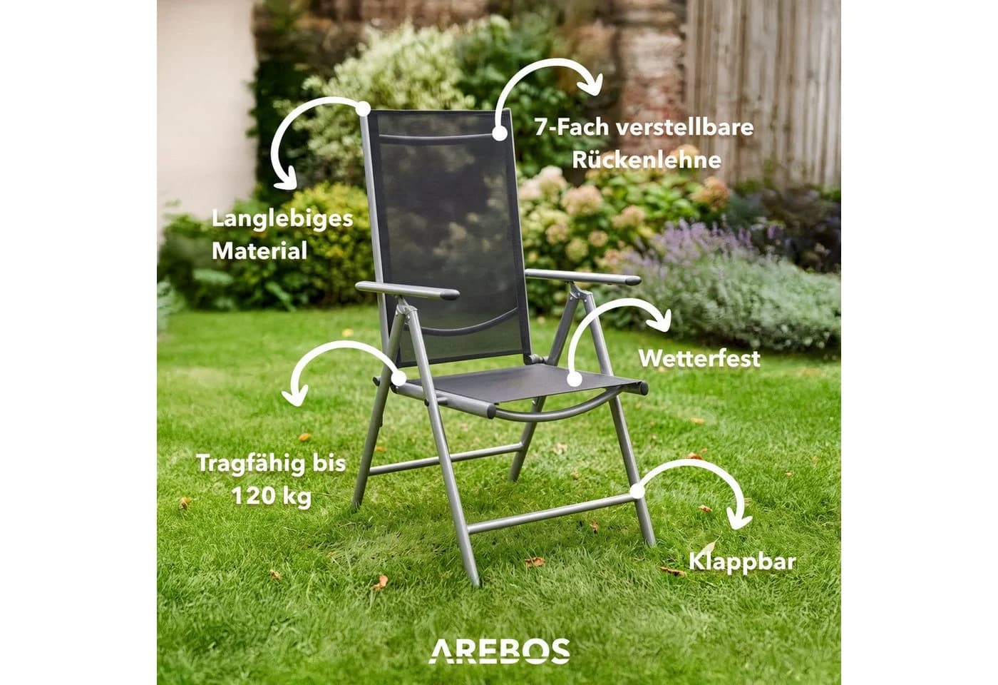 Arebos Klappstuhl Gartenstuhl 2er Set Alu verstellbar - Bild 3